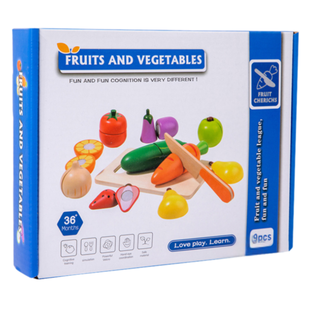 Set Jucării din Lemn "Fructe și Legume de Tăiat" - 9 Piese