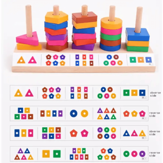 Joc Montessori de Sortare și Potrivire – Forme Geometrice Colorate din Lemn