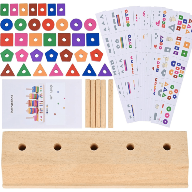 Joc Montessori de Sortare și Potrivire – Forme Geometrice Colorate din Lemn