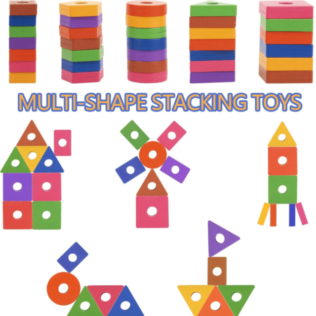 Joc Montessori de Sortare și Potrivire – Forme Geometrice Colorate din Lemn