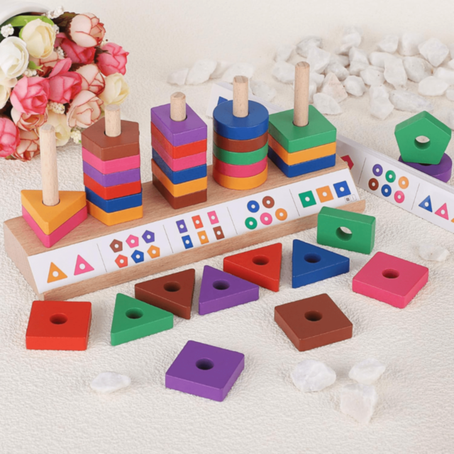 Joc Montessori de Sortare și Potrivire – Forme Geometrice Colorate din Lemn