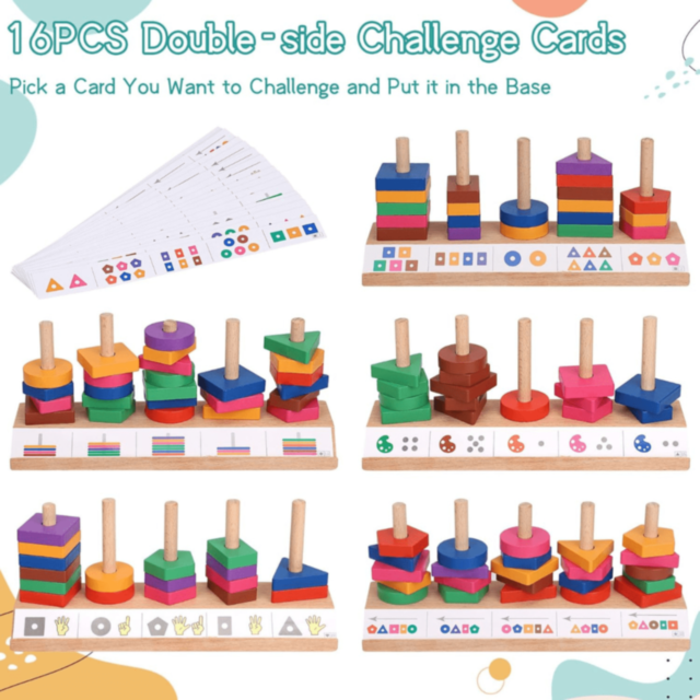 Joc Montessori de Sortare și Potrivire – Forme Geometrice Colorate din Lemn