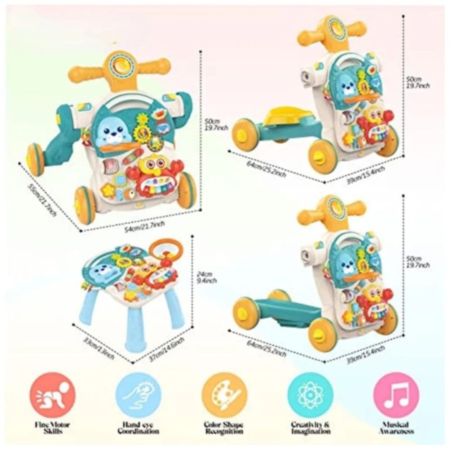 Premergător multifuncțional copii 4 în 1 cu activități (albastru)