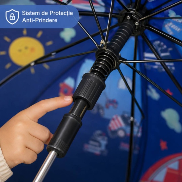 Umbrelă Copii cu Mașinuțe și Protecție Anti-Prindere