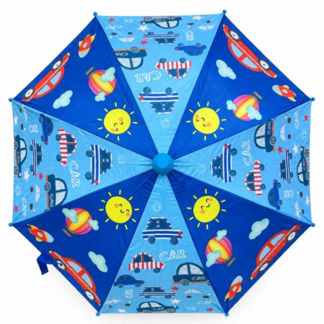 Umbrelă automată pentru copii cu mașinuțe și husă telescopică