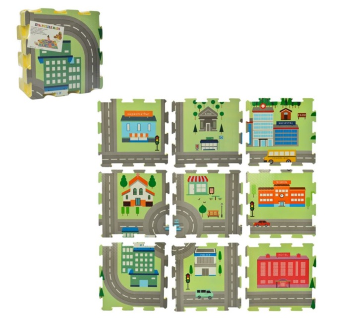 Covoraș Puzzle din Burete cu Desene, 9 Plăci, 60 X 120 cm