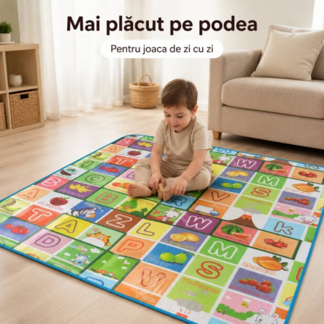 Covor termic mare reversibil pentru copii, cu geantă inclusă