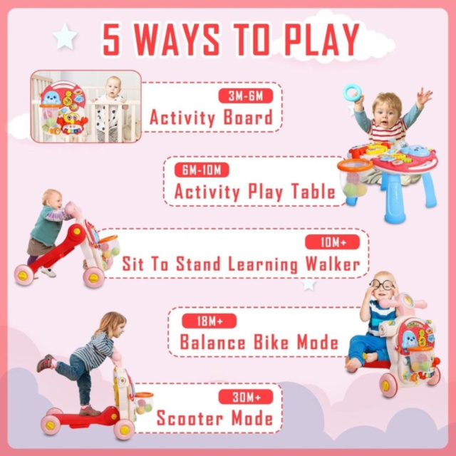 Premergător multifuncțional copii 4 în 1 cu activități (roșu)