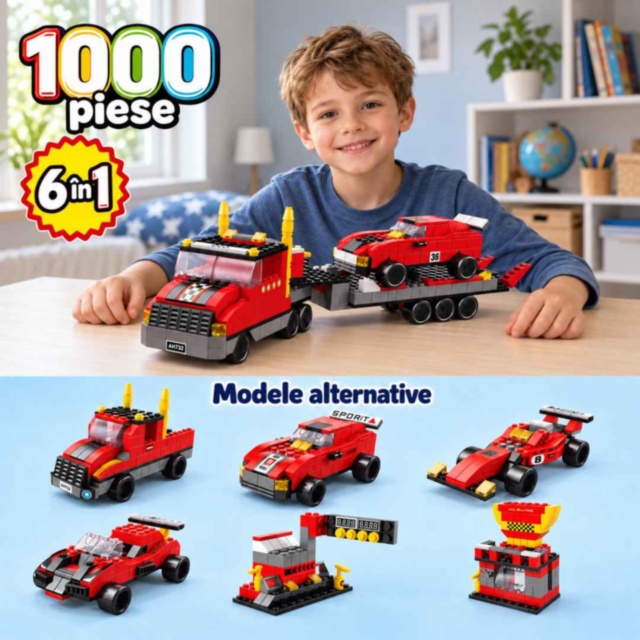 Set construcție camion transportor 1000 piese 6 în 1