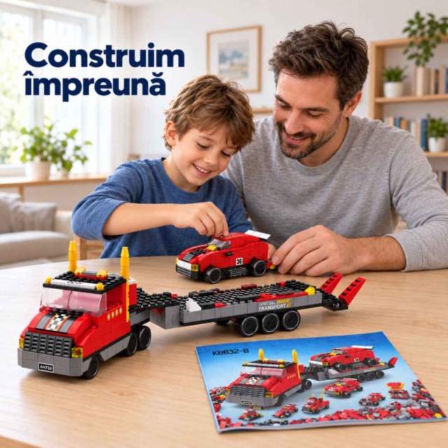 Set construcție camion transportor 1000 piese 6 în 1