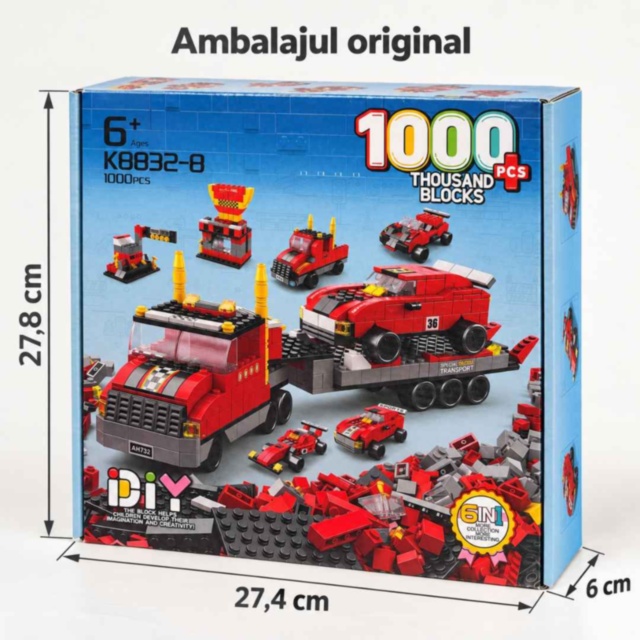 Set construcție camion transportor 1000 piese 6 în 1