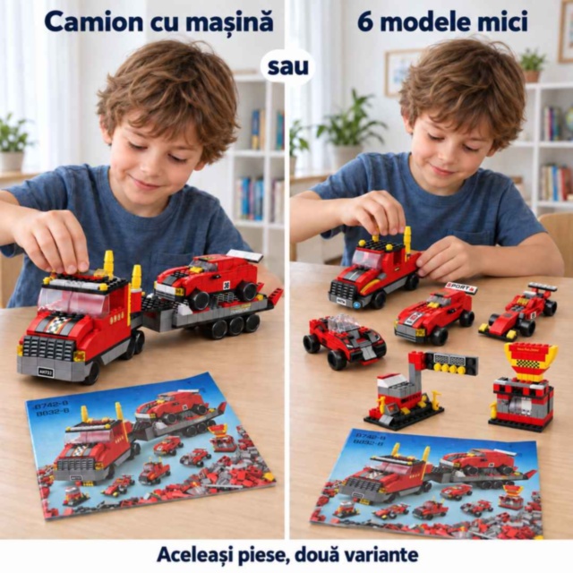 Set construcție camion transportor 1000 piese 6 în 1