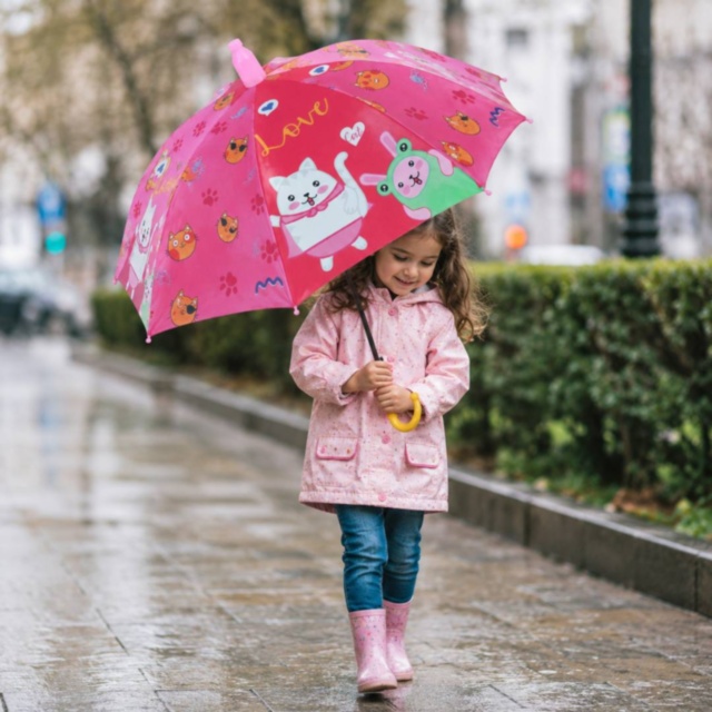 Umbrelă Roz pentru Copii cu Pisicuțe și Animăluțe