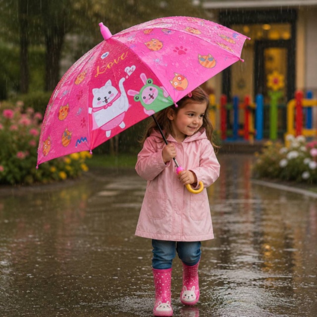 Umbrelă Roz pentru Copii cu Pisicuțe și Animăluțe