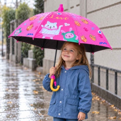 Umbrelă roz pentru fetițe cu pisicuțe și husă telescopică | image