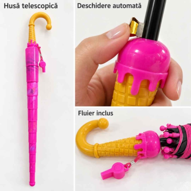 Umbrelă roz pentru fetițe cu pisicuțe și husă telescopică