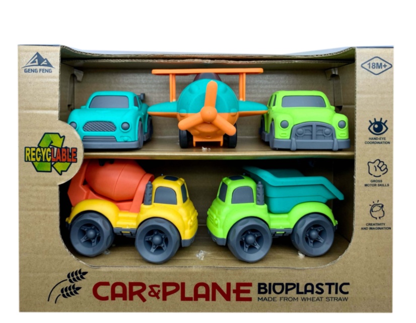 Set 4 Mașinuțe cu Avion din Bio Plastic Reciclat
