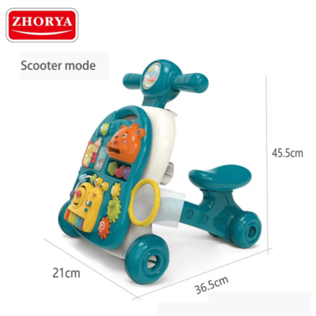 Premergător 4-în-1 pentru Bebeluși | Masă de Joacă, Vehicul și Activități Muzicale 