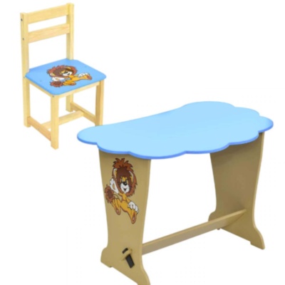 Măsuță Nouraș cu Scăunel de Lemn, Albastru, Leu | image