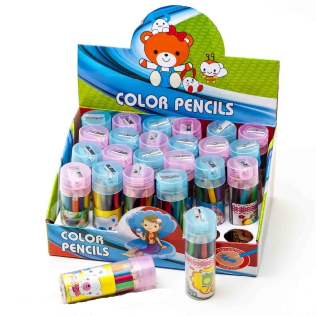 Set 12 Creioane Colorate cu Ascuțitoare, pachet 24 buc.