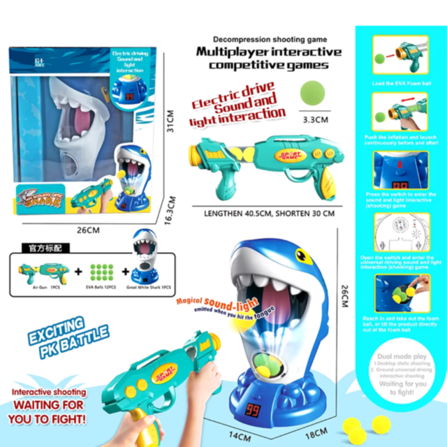 Joc interactiv de tras cu arma și rechin țintă