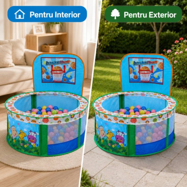 Piscină Pliabilă cu Coș Baschet pentru Copii