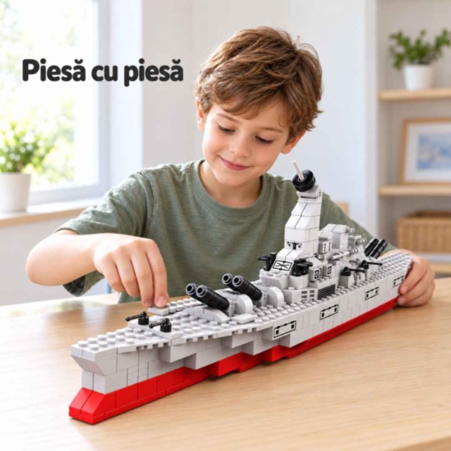 Set construcție 1000+ piese navă militară 6 în 1