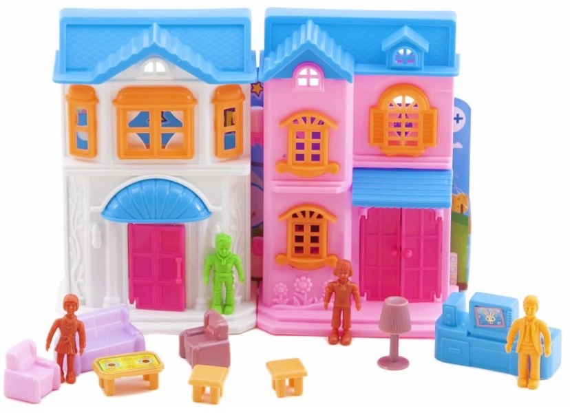 Căsuță Pliabilă Mini de Păpuși cu Figurine și Mobilă