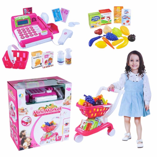 Casă de Marcat Supermarket cu Display, Cititor de Cod de Bare și Cărucior de Cumpăraturi