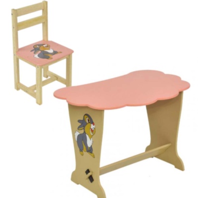 Măsuță Nouraș cu Scăunel de Lemn, Roz, Iepuraș | image