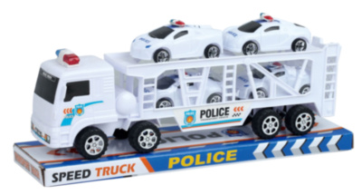 Camion cu Trailer și 4 Mașinuțe de Poliție, 34cm  | image