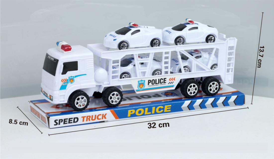 Camion cu Trailer și 4 Mașinuțe de Poliție, 34cm 