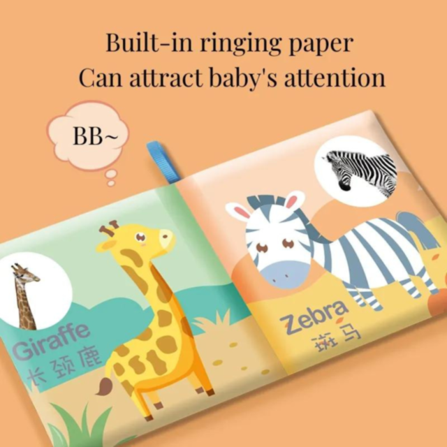 Carte senzorială din material textil cu animale