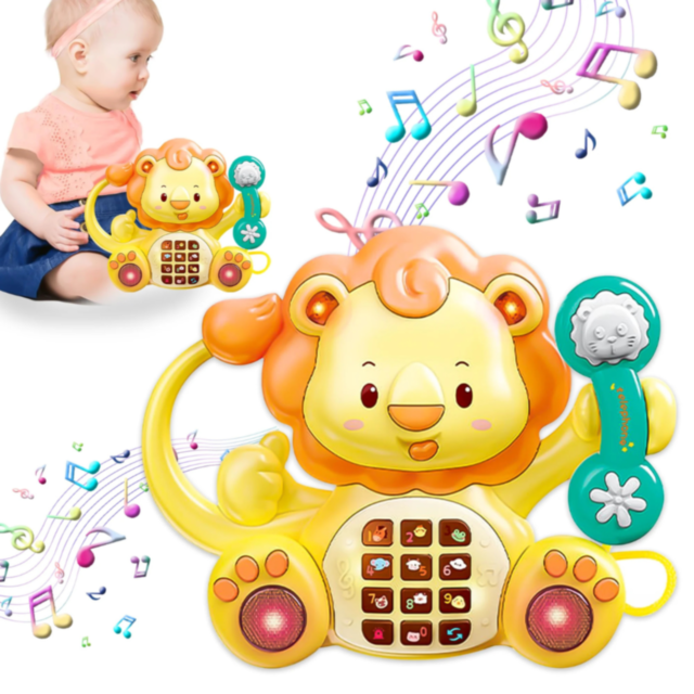 Telefon muzical pentru bebeluși - Leul interactiv cu sunete și lumini