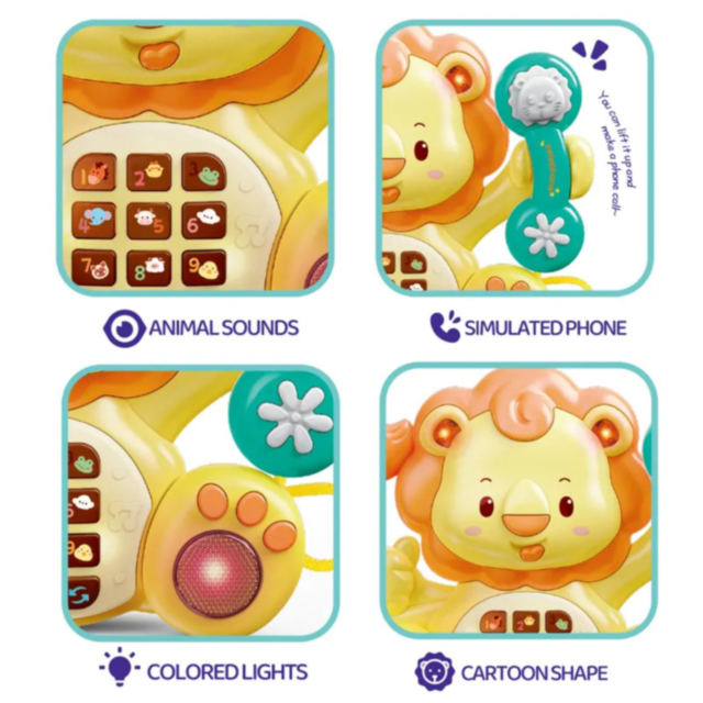 Telefon muzical pentru bebeluși - Leul interactiv cu sunete și lumini