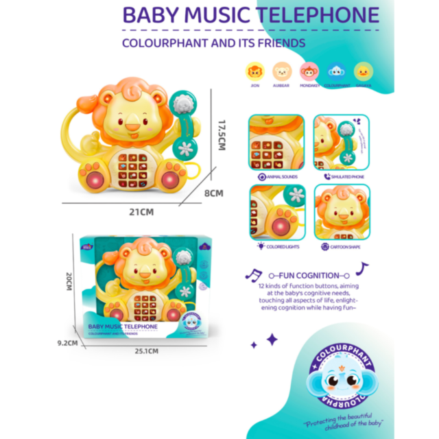 Telefon muzical pentru bebeluși - Leul interactiv cu sunete și lumini