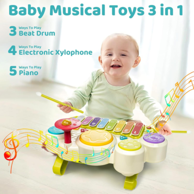 Jucărie Interactivă Educațională 3 în 1 cu Pian, Xilofon și Tobe (culoare aleatorie)