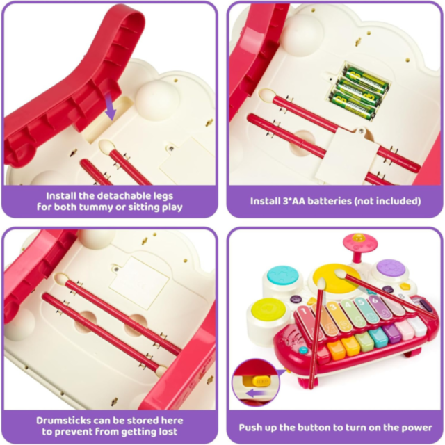 Jucărie Interactivă Educațională 3 în 1 cu Pian, Xilofon și Tobe (culoare aleatorie)