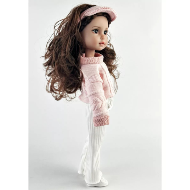 Păpușă Modernă cu Pulover Roz și Pantaloni Albi – 35 cm