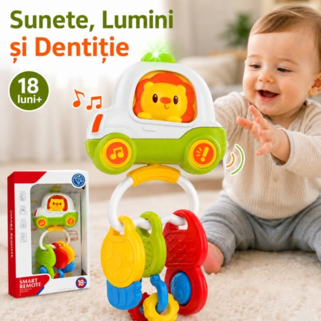 Zornăitoare Interactivă Mașinuță cu Leu și Chei Dentare