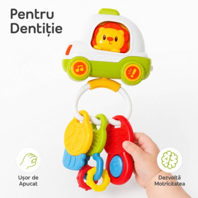 Zornăitoare Interactivă Mașinuță cu Leu și Chei Dentare