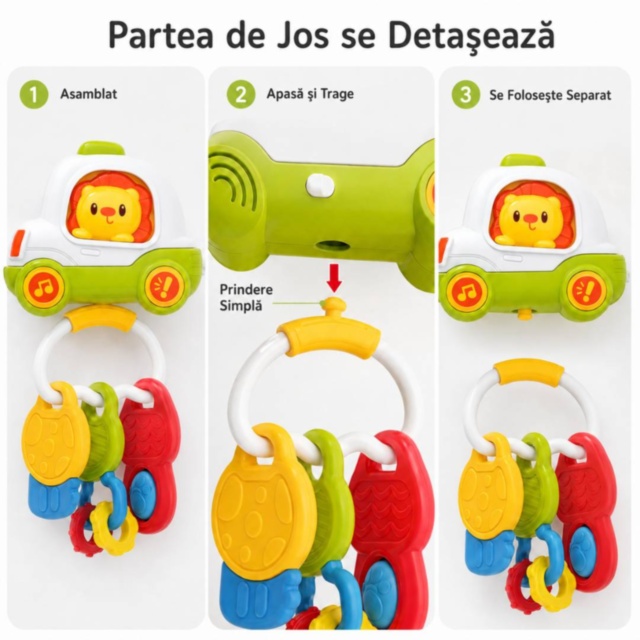 Zornăitoare Interactivă Mașinuță cu Leu și Chei Dentare