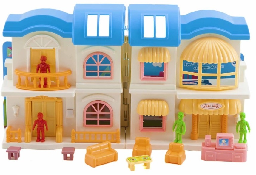 Căsuță Pliabilă Mini de Păpuși cu Figurine și Mobilă