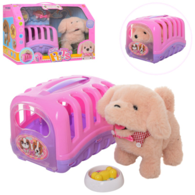 Cățel de Pluș cu Cușcă de Transport cu Lumini, Muzică și Accesorii de Îngrijire | image
