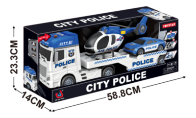 Mega Camion cu Elicopter și Mașină de Poliție cu Sunete Realiste și Luminițe  | image