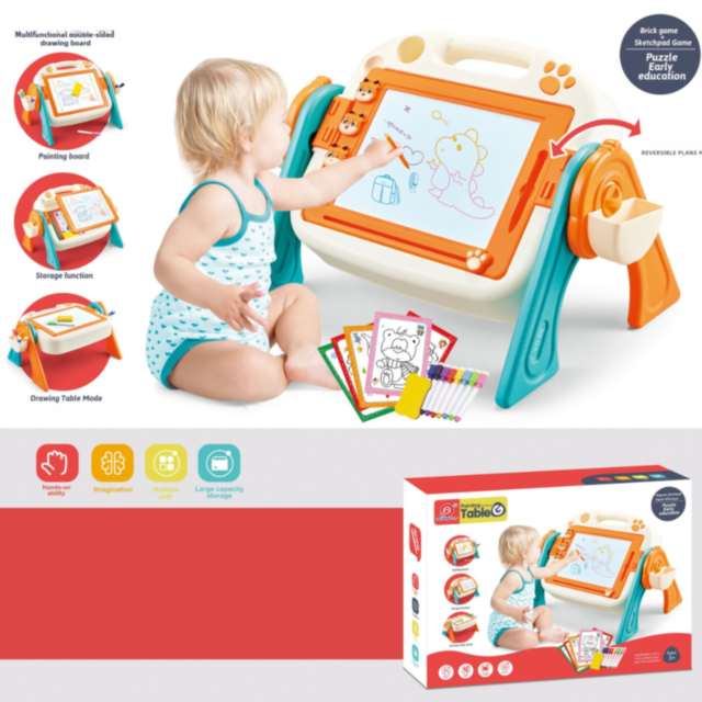 Tablă de desen dublă, magnetică cu carioci incluse