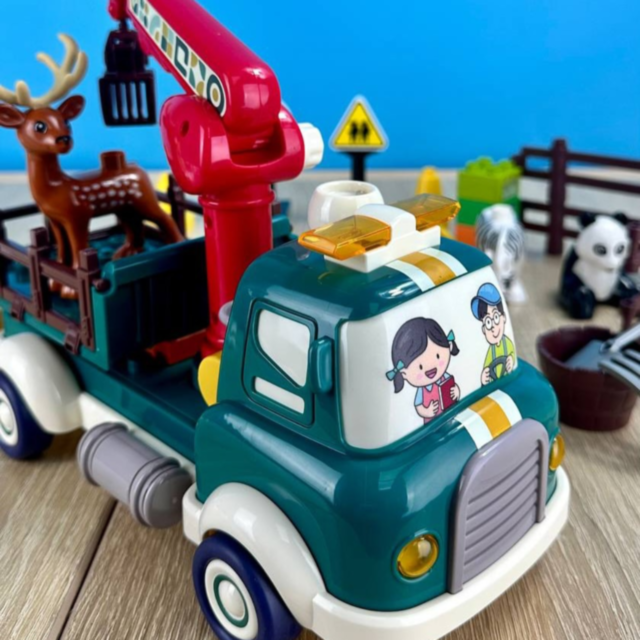 Set de construcție Camion Transport Animaluțe cu Sunete și Efecte