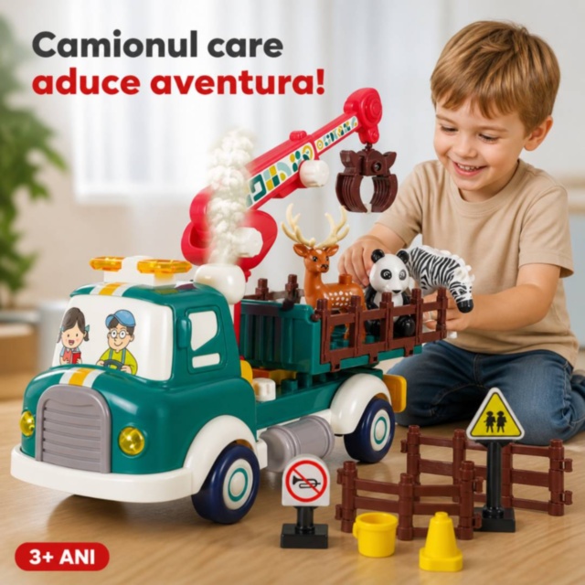 Camion Transportor Animale cu Macara, Lumini și Fum