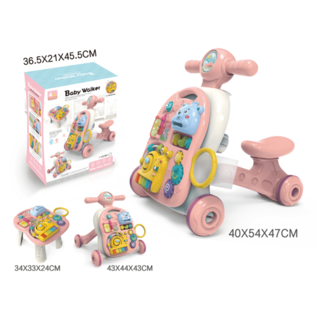 Centru Educativ 4-în-1 pentru Fetițe - Plimbător, Pian și Masă de Activități Roz 