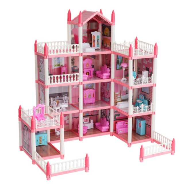 Casă de păpuși mare cu mobilier și figurine